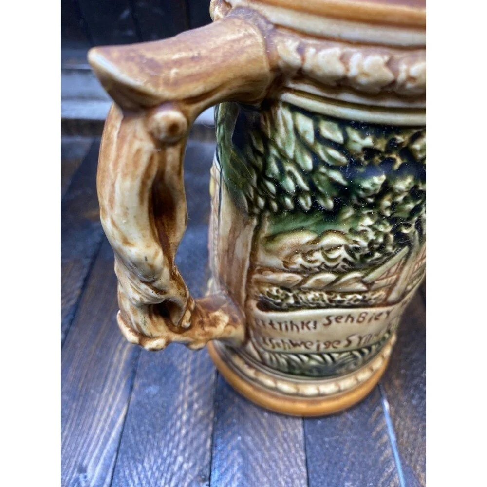 Vtg German Style Beer Stein 3D Tavern Scene Mid Century